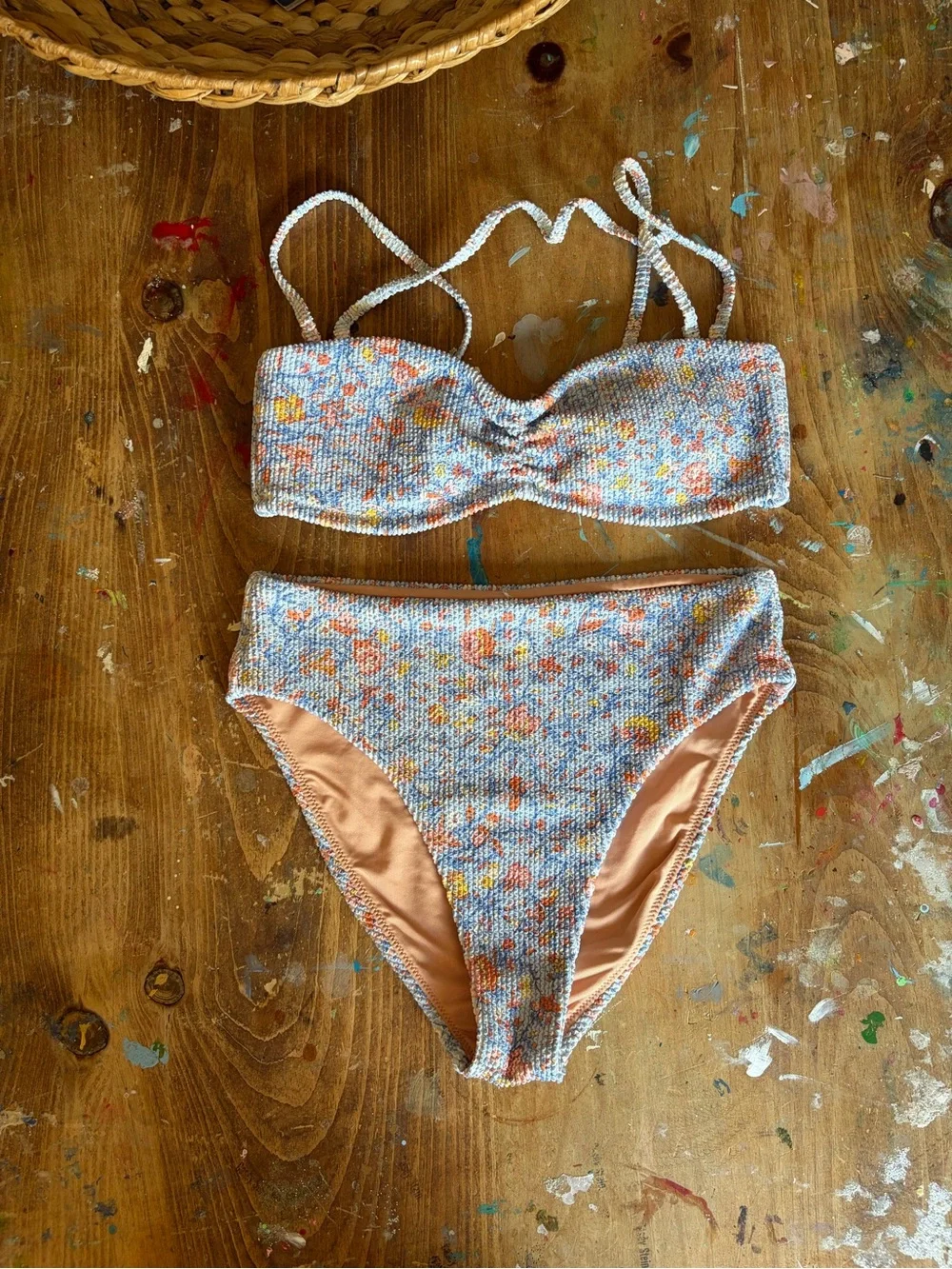 J. Crew Light Blue Floral Textured Bikini Set